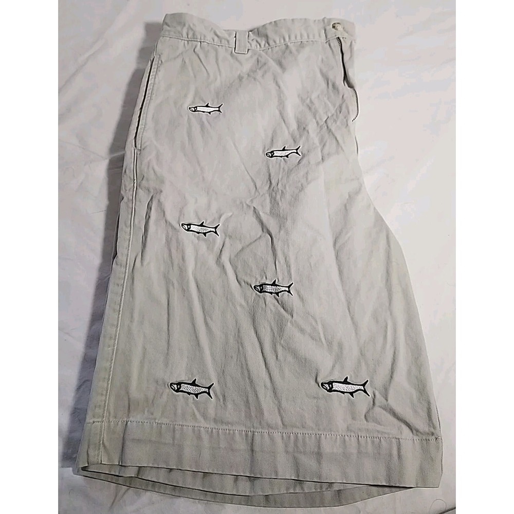 Vintage 1946 Khaki Tarpon Print Flat‎ Front Chino Shorts SZ 40